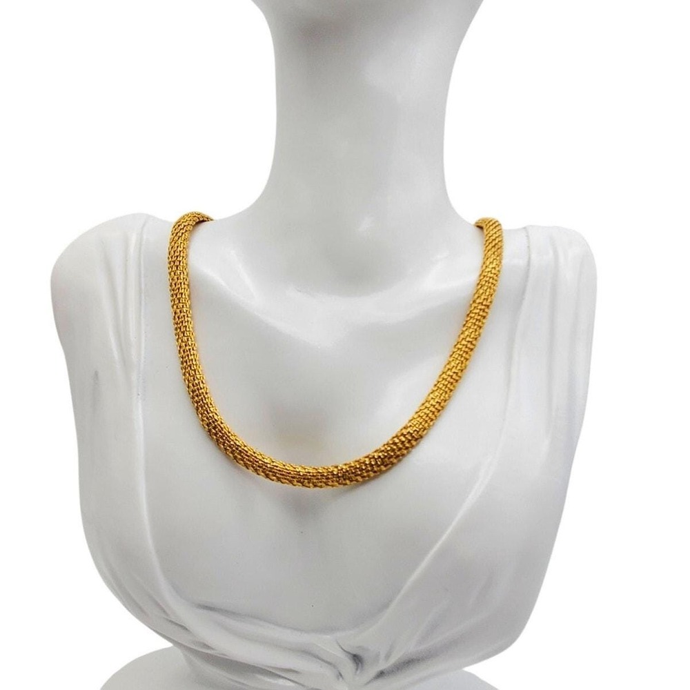 Napier Gold Tone Collar Necklace Mesh Woven Chain Choker Vintage Statement 1980s